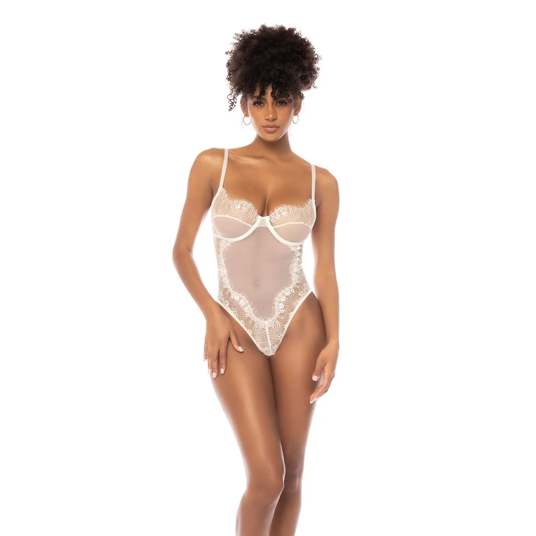 Mapale Teddy L Ivory - elegancki body z koronką i siateczką — zdjęcie 4