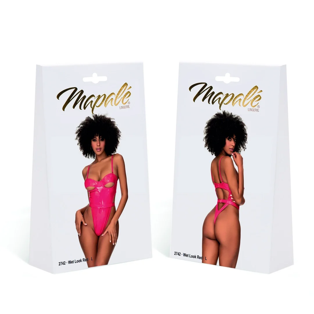 Mapale Teddy XL Wet Red - Body winylowe z regulacją i fiszbinami — zdjęcie 2