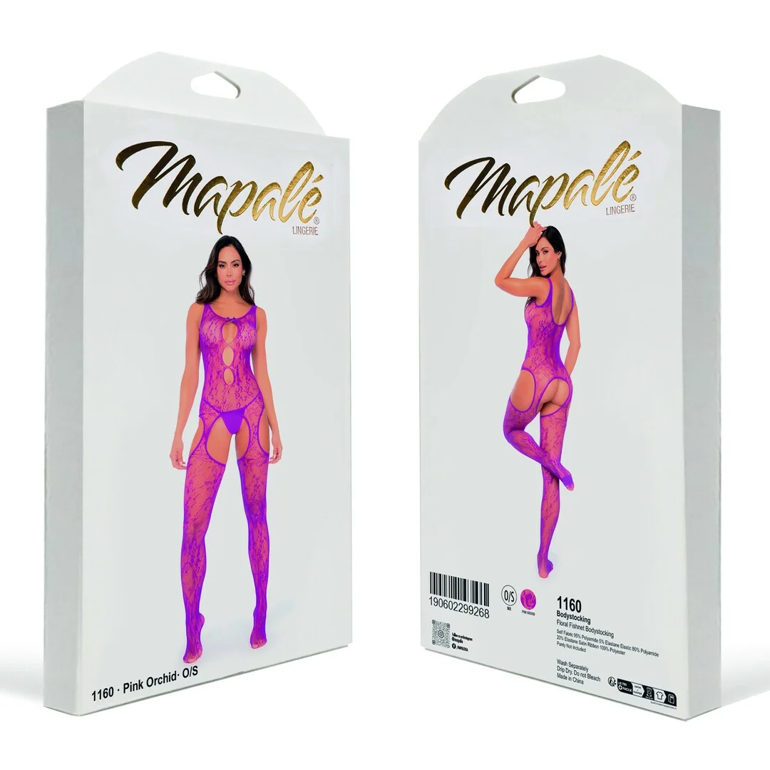Mapele Floral Fishnet Bodystocking Pink Orchid uniwersalny rozmiar — zdjęcie 4