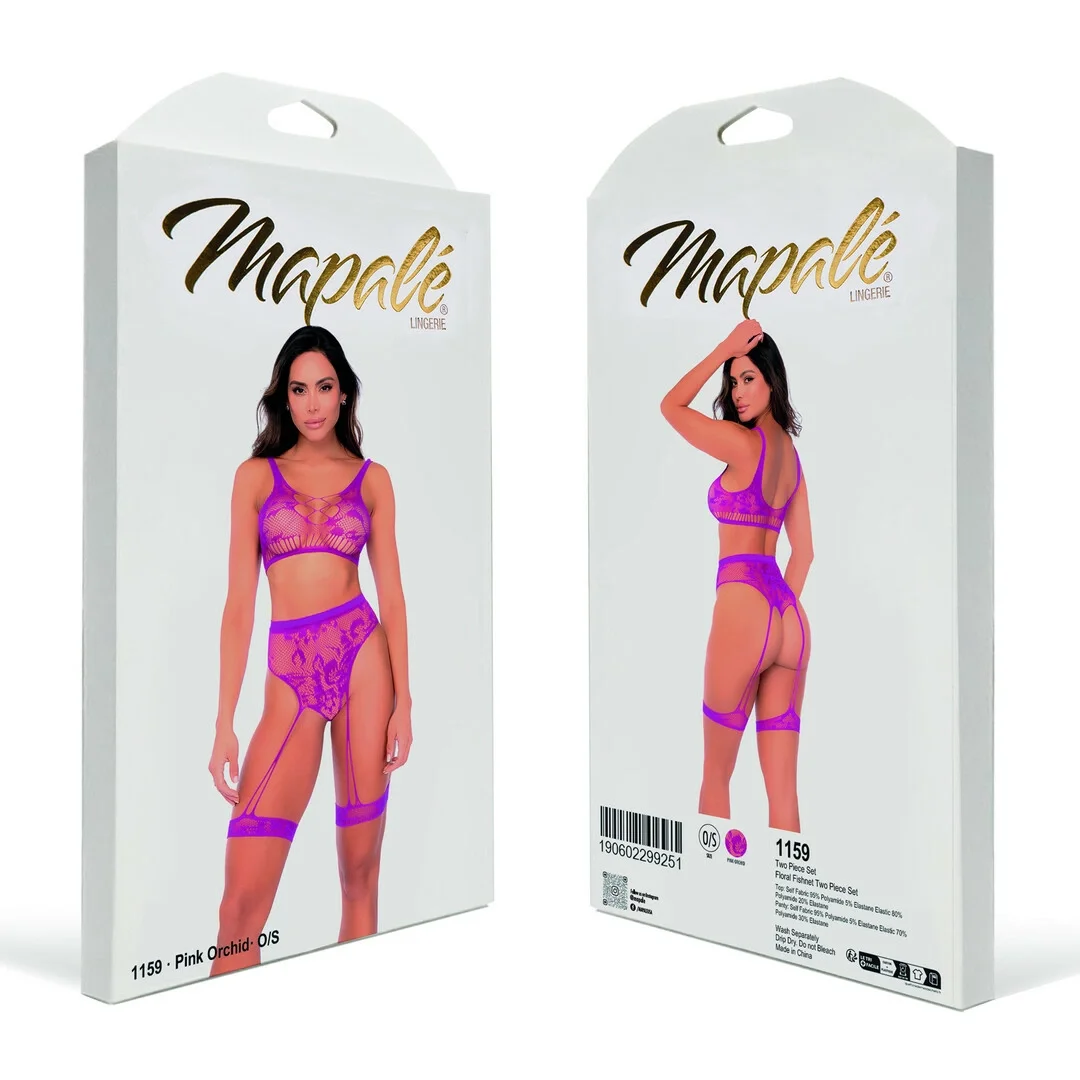 Mapele Floral Fishnet Komplet 2-częściowy Rożowy Orchid One Size — zdjęcie 4