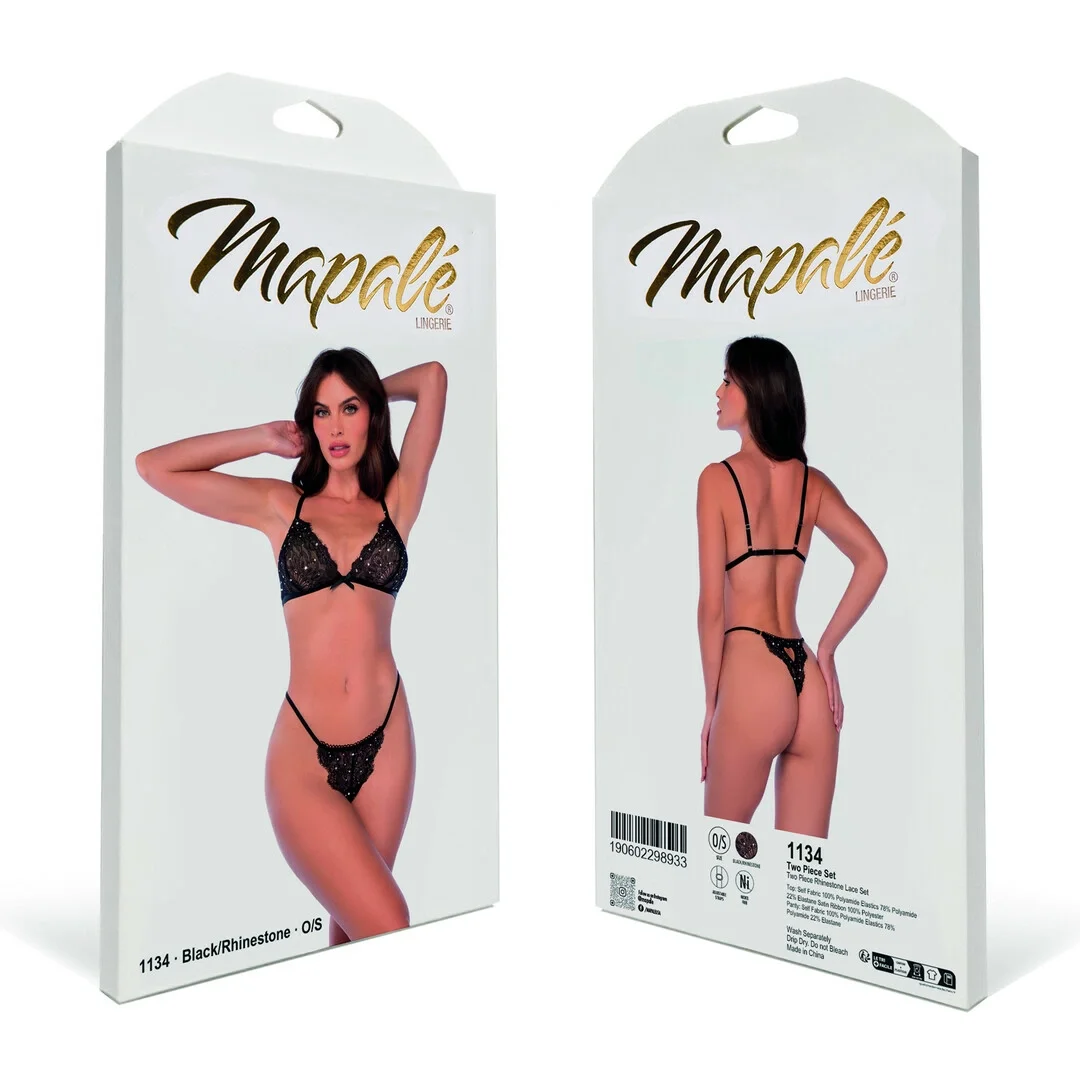 Mapele komplet koronkowy z kryształkami One Size czarny — zdjęcie 3