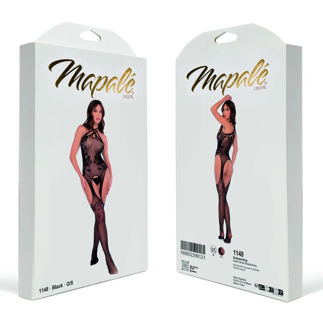 Mapele Maxi Rose Fishnet Bodystocking czarny uniwersalny — zdjęcie 3