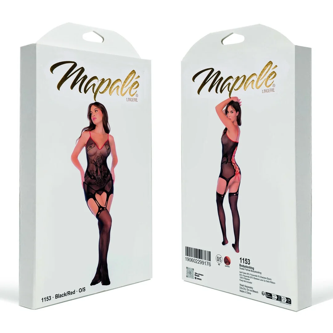 Mapele Snake Rose siateczkowy bodystocking czarno-czerwony uniwersalny — zdjęcie 3
