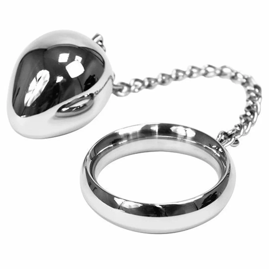 Metal Hard Pierścień Intymny 40mm ze Stali Nierdzewnej z Łańcuszkiem i Kulką — zdjęcie 2