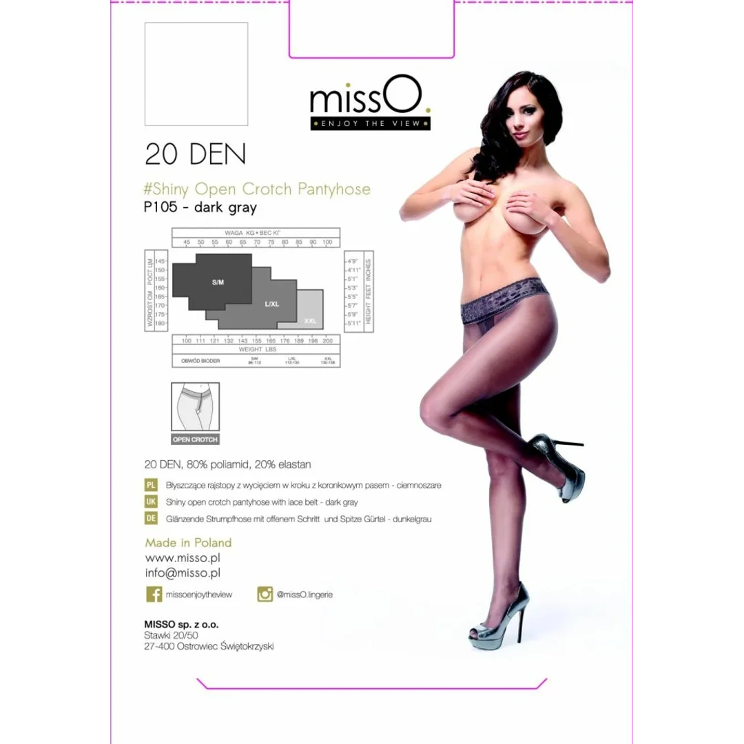 MissO P105 rajstopy z wycięciem koronkowe ciemnoszare S/M — zdjęcie 3