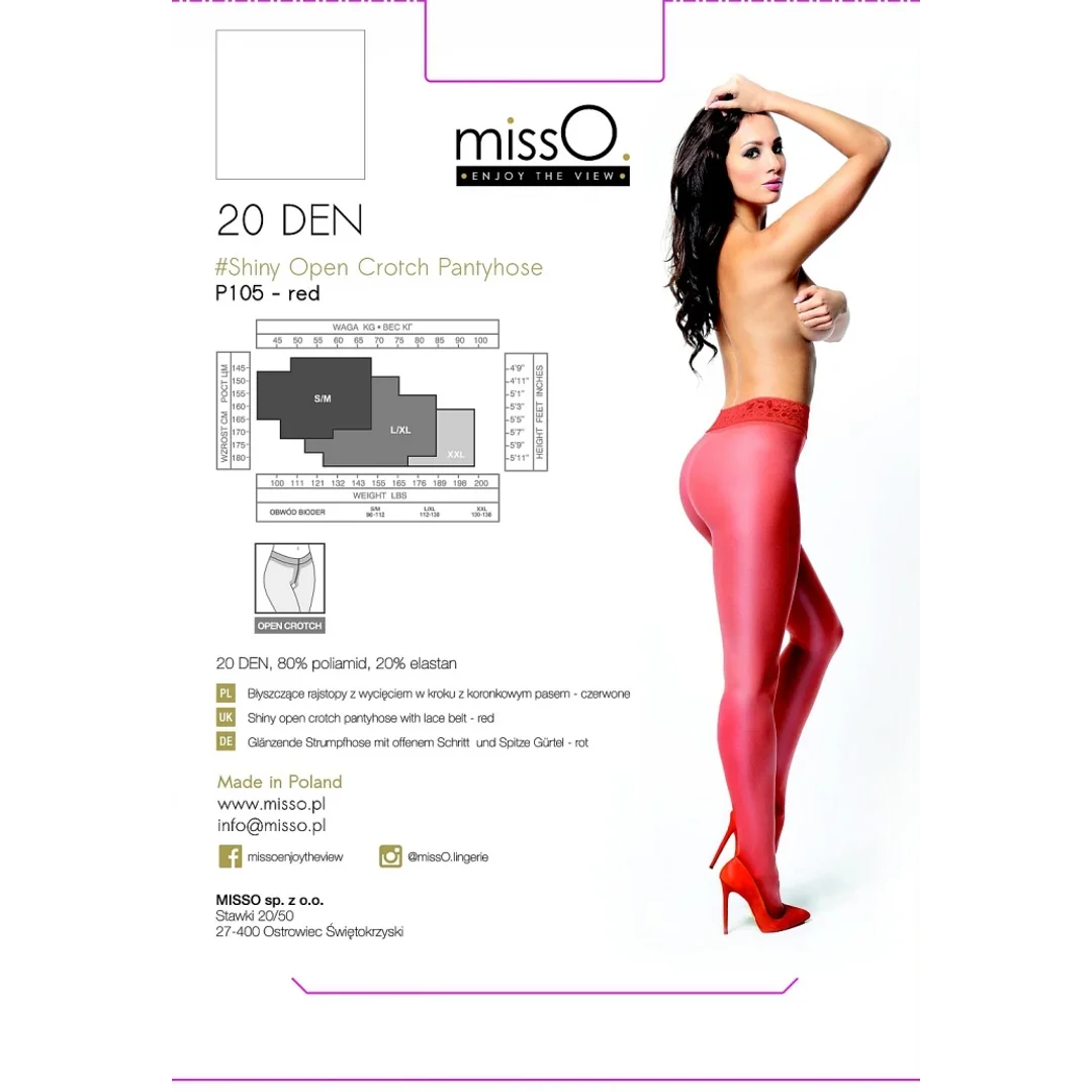 MissO P105 Rajstopy z wycięciem koronkowe czerwone S/M — zdjęcie 3