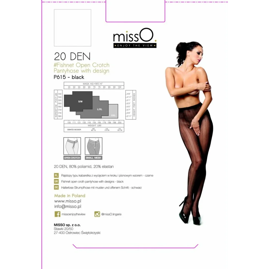 MissO P615 Rajstopy kabaretki z wycięciem L/XL czarne DEN20 — zdjęcie 3