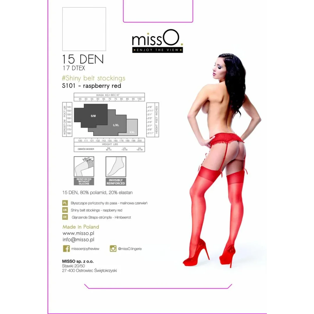 MissO S101 Pończochy do pasa czerwone L/XL - wytrzymała dzianina — zdjęcie 2