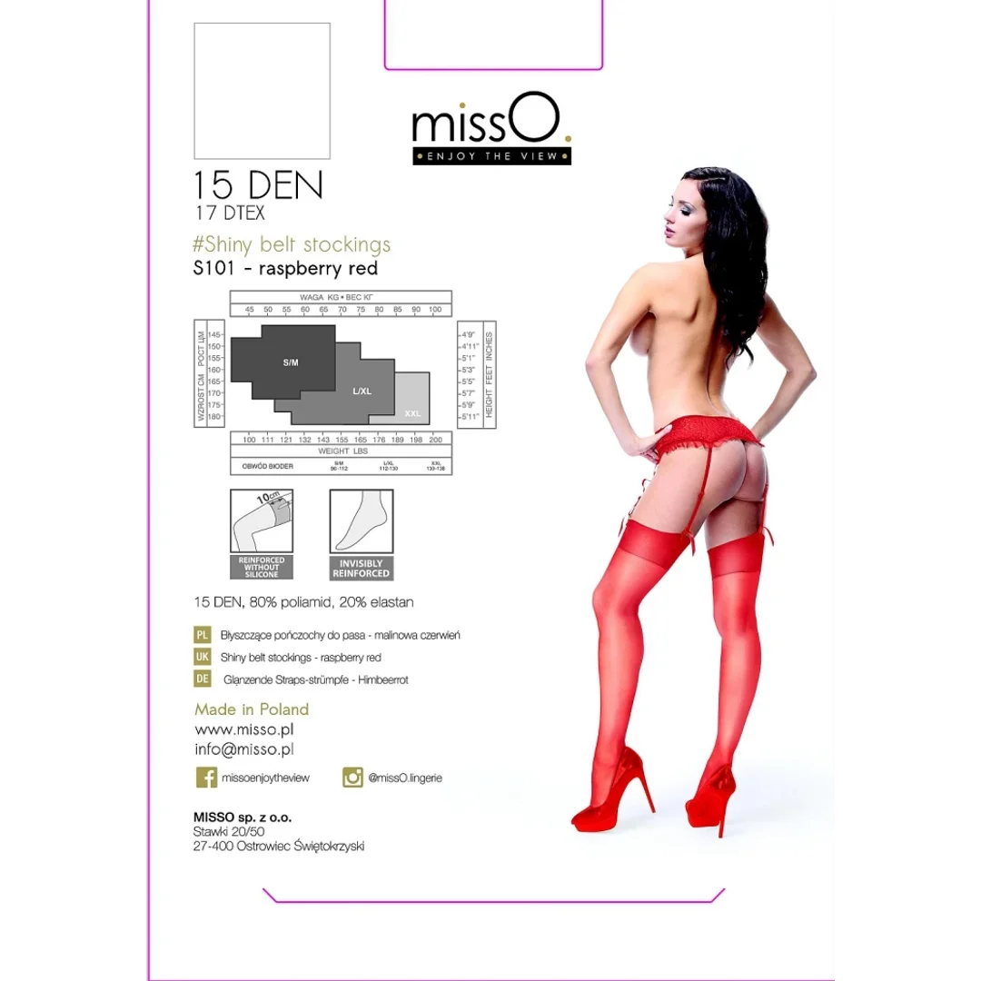 MissO S101 Pończochy do pasa czerwone XXL - wytrzymała dzianina — zdjęcie 2