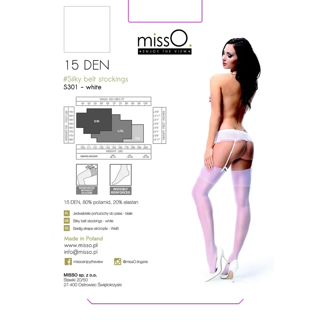 MissO S301 Pończochy do pasa białe L/XL - jedwabista dzianina — zdjęcie 2