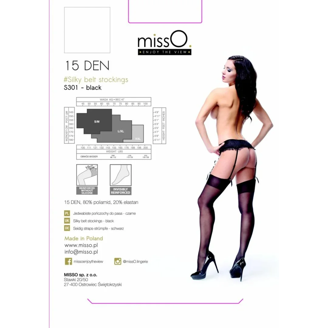 MissO S301 Pończochy do pasa czarne S/M - wytrzymałe, eleganckie — zdjęcie 2