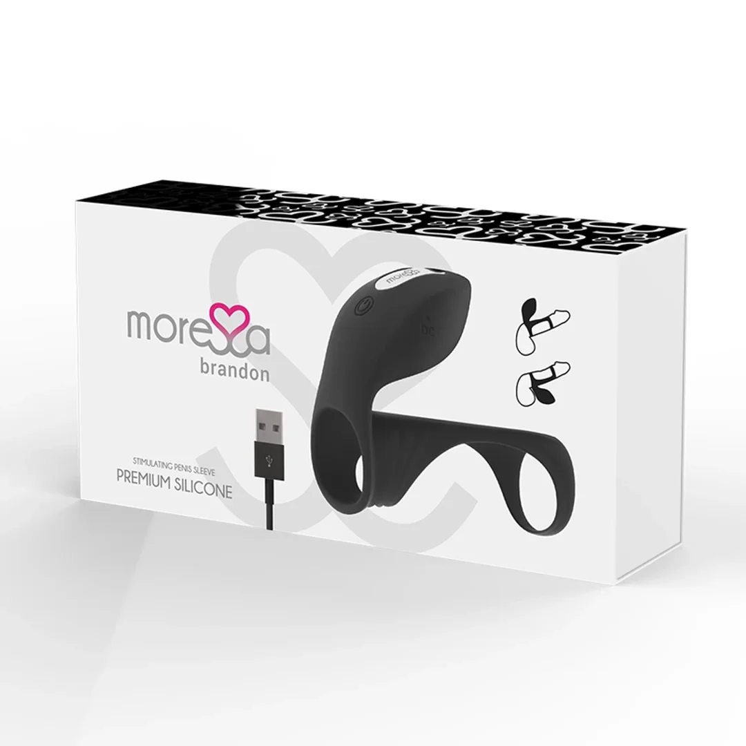 Moressa Brandon - Wibrujący pierścień intymny z ergonomiczną osłoną, czarny — zdjęcie 3