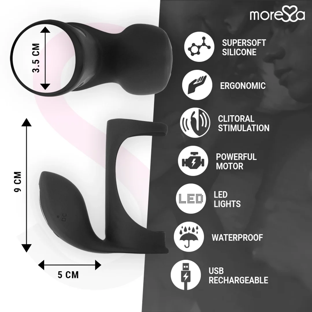 Moressa Brandon - Wibrujący pierścień intymny z ergonomiczną osłoną, czarny — zdjęcie 7