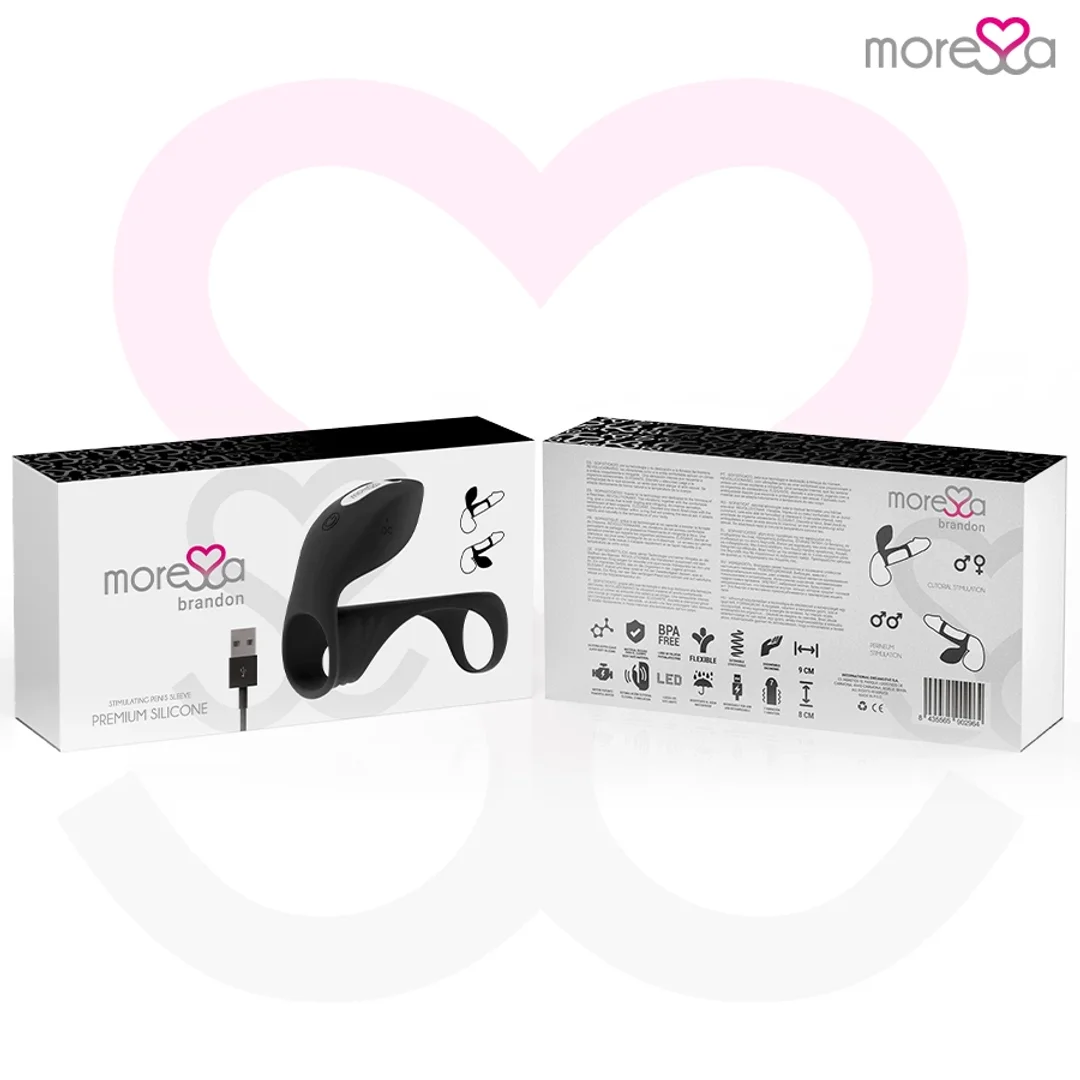 Moressa Brandon - Wibrujący pierścień intymny z ergonomiczną osłoną, czarny — zdjęcie 10