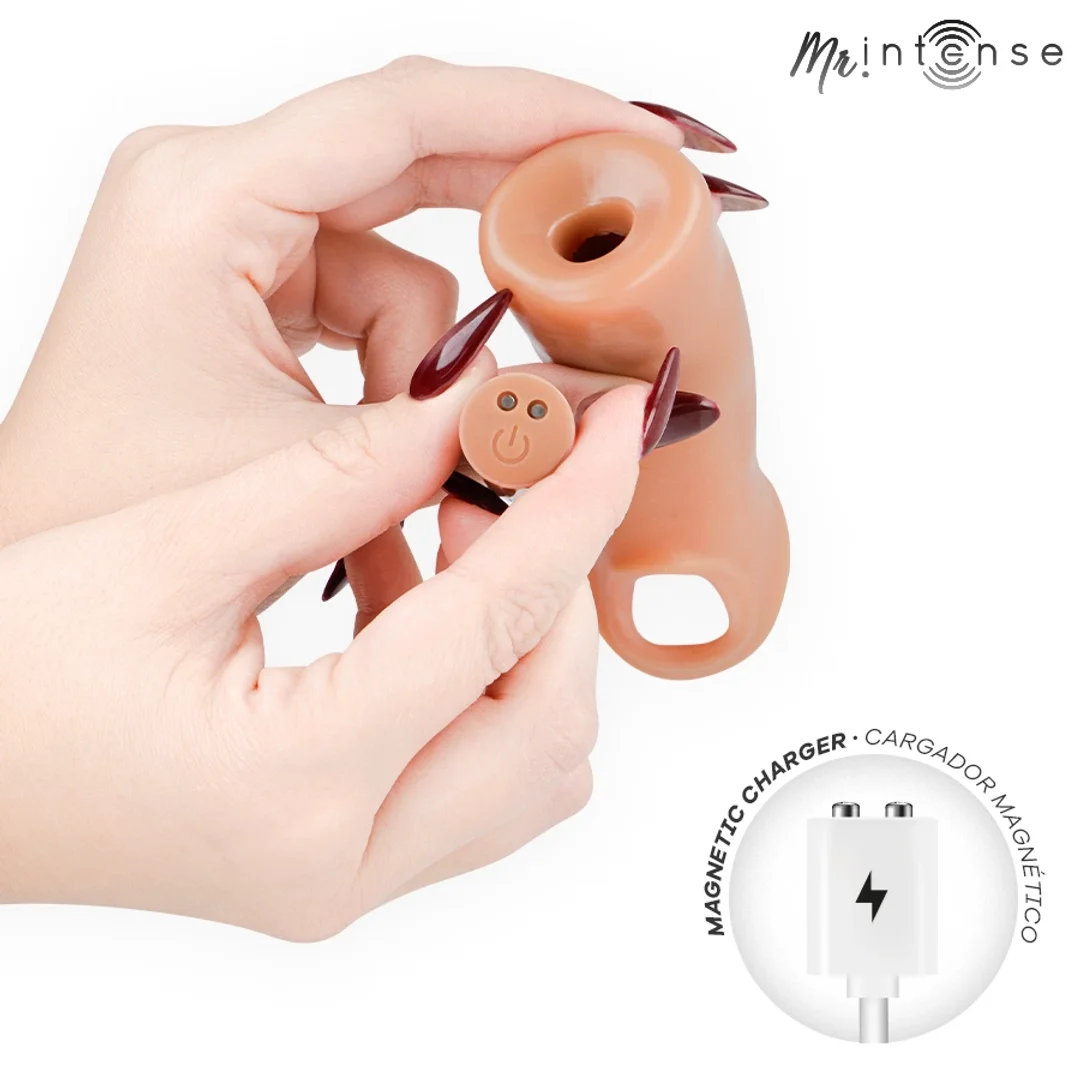 MR INTENSE Arnold M - wibrująca nakładka silikonowa 14,5 cm, pilot — zdjęcie 4