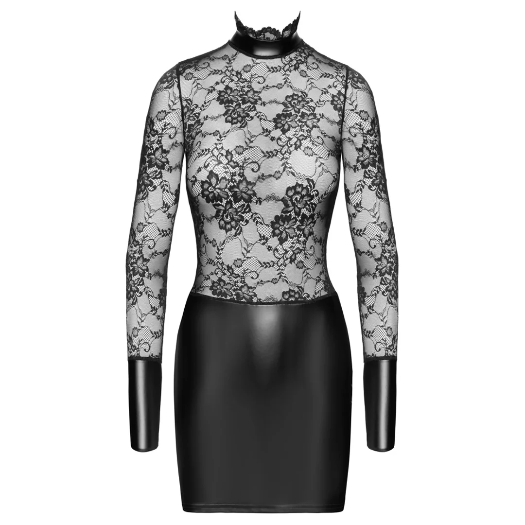 Noir Handmade Dress S z koronką i stojką, czarny mini fason — zdjęcie 4