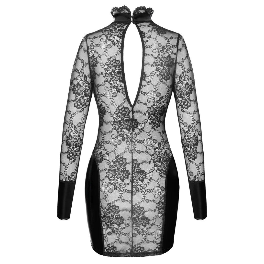 Noir Handmade Dress S z koronką i stojką, czarny mini fason — zdjęcie 5