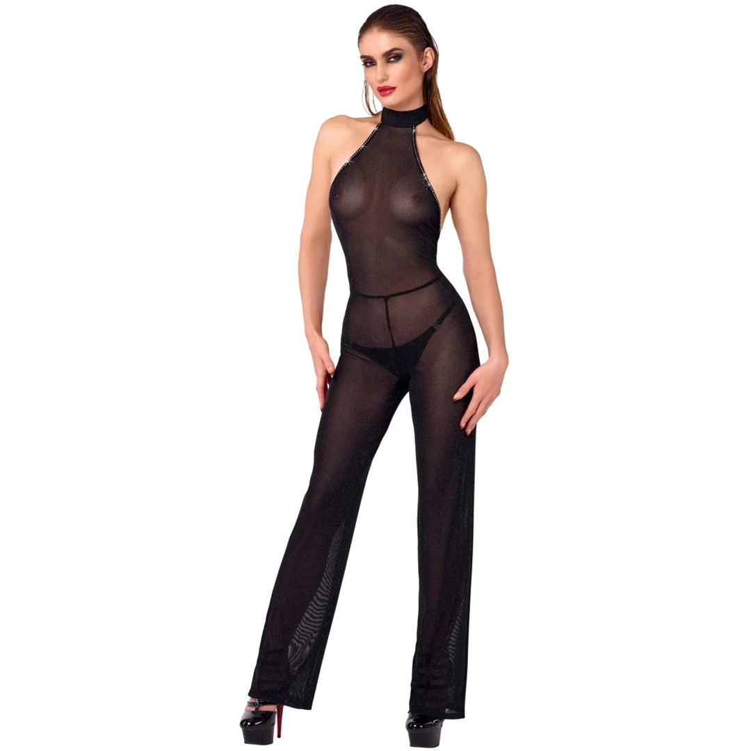 Noir Handmade Jumpsuit M Czarny Połyskujący z Odsłoniętymi Ramionami — zdjęcie 8