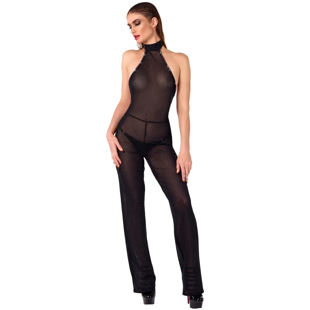 Noir Handmade Jumpsuit S Czarny Połyskujący z Odkrytymi Ramionami — zdjęcie 2