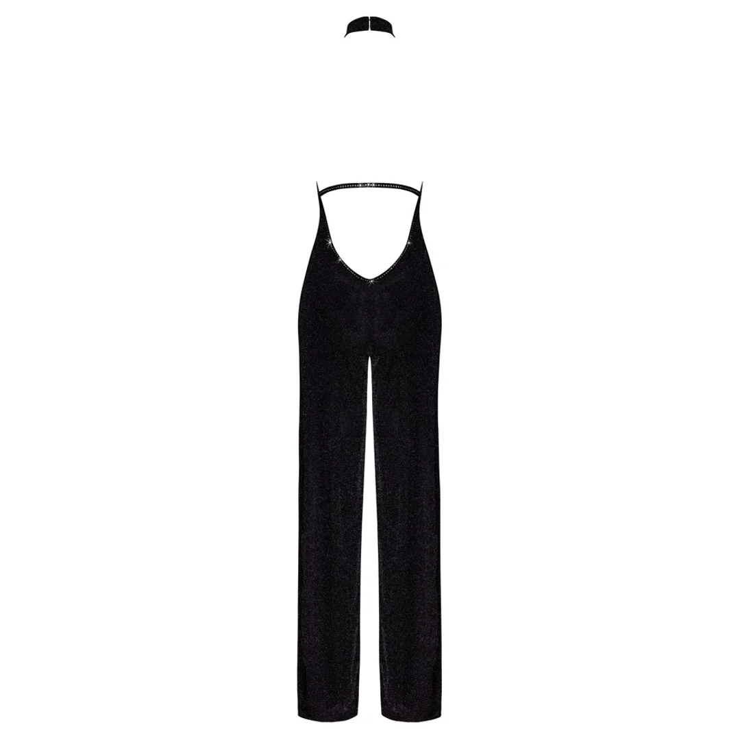 Noir Handmade Jumpsuit S Czarny Połyskujący z Odkrytymi Ramionami — zdjęcie 7