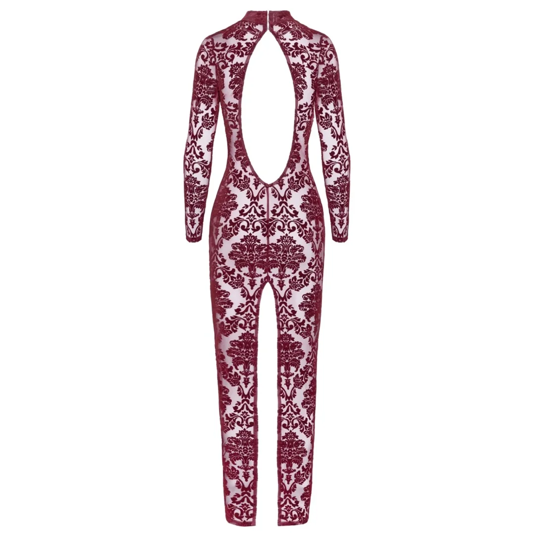 Noir Handmade Kink Royal długa sukienka bordowa z welurowym wzorem S — zdjęcie 7