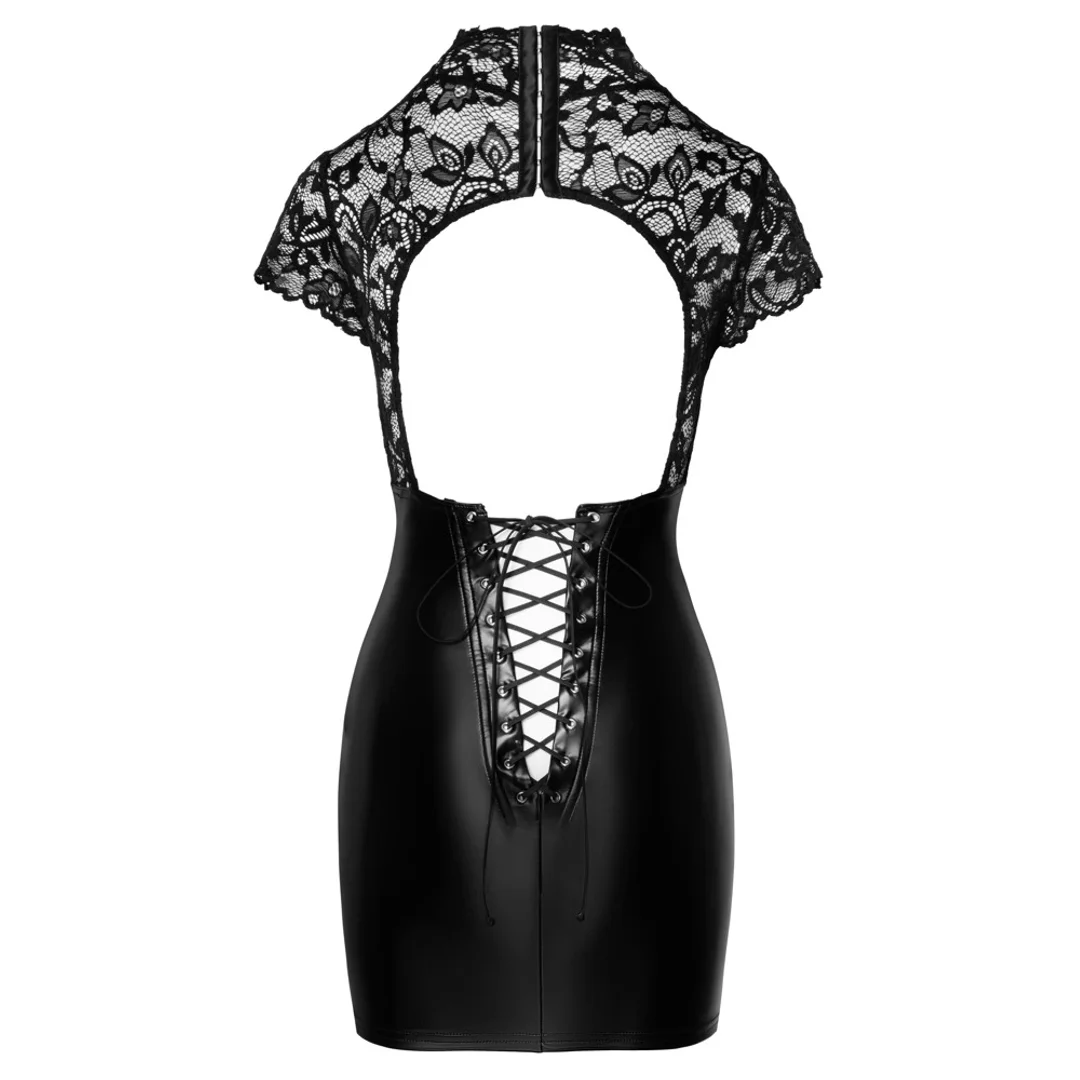 Noir Handmade L Krotka Sukienka z Koronką i Matową Spodnicą Czarna — zdjęcie 7