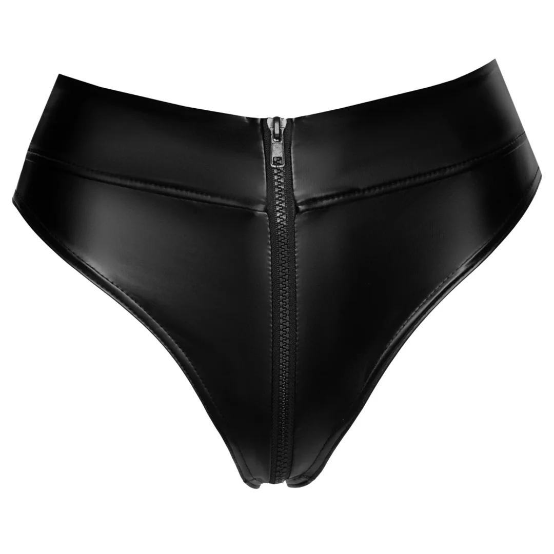Noir Handmade M - wysokie majtki z zamkiem, czarne, połysk powerwetlook — zdjęcie 7
