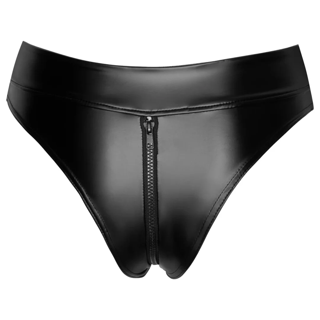 Noir Handmade M - wysokie majtki z zamkiem, czarne, połysk powerwetlook — zdjęcie 8
