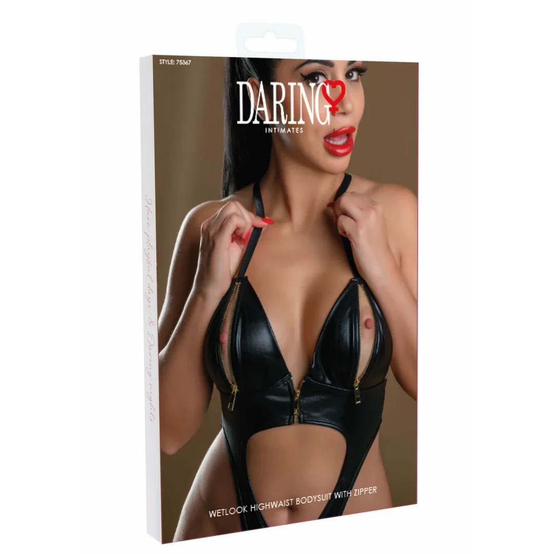 Noir Handmade Wetlook Bodysuit With Zipper czarny połysk S/M — zdjęcie 2