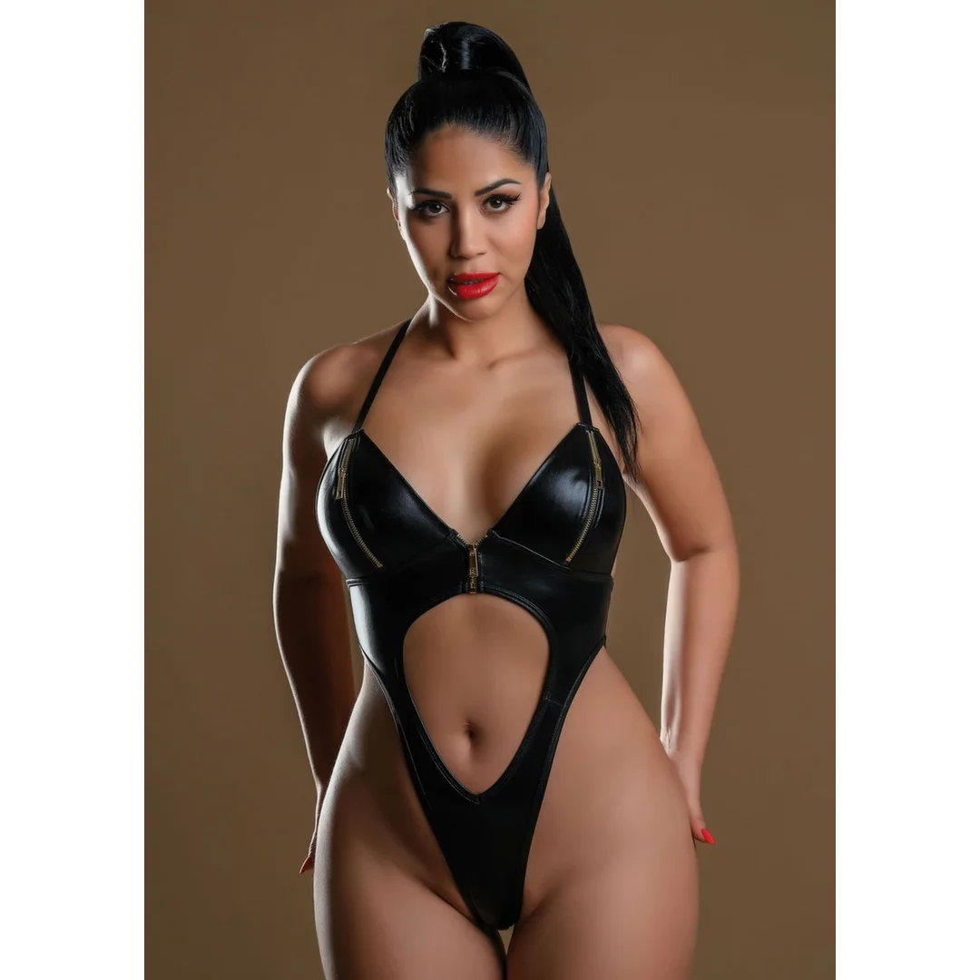 Noir Handmade Wetlook Bodysuit With Zipper czarny połysk S/M — zdjęcie 6
