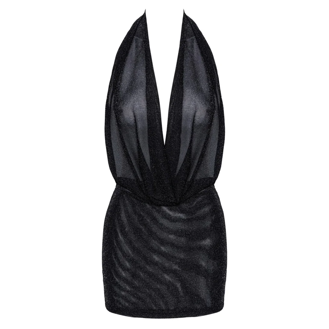 Noir Orgia Luminara Mini Sukienka Czarna XL z Efektem Połysku — zdjęcie 5