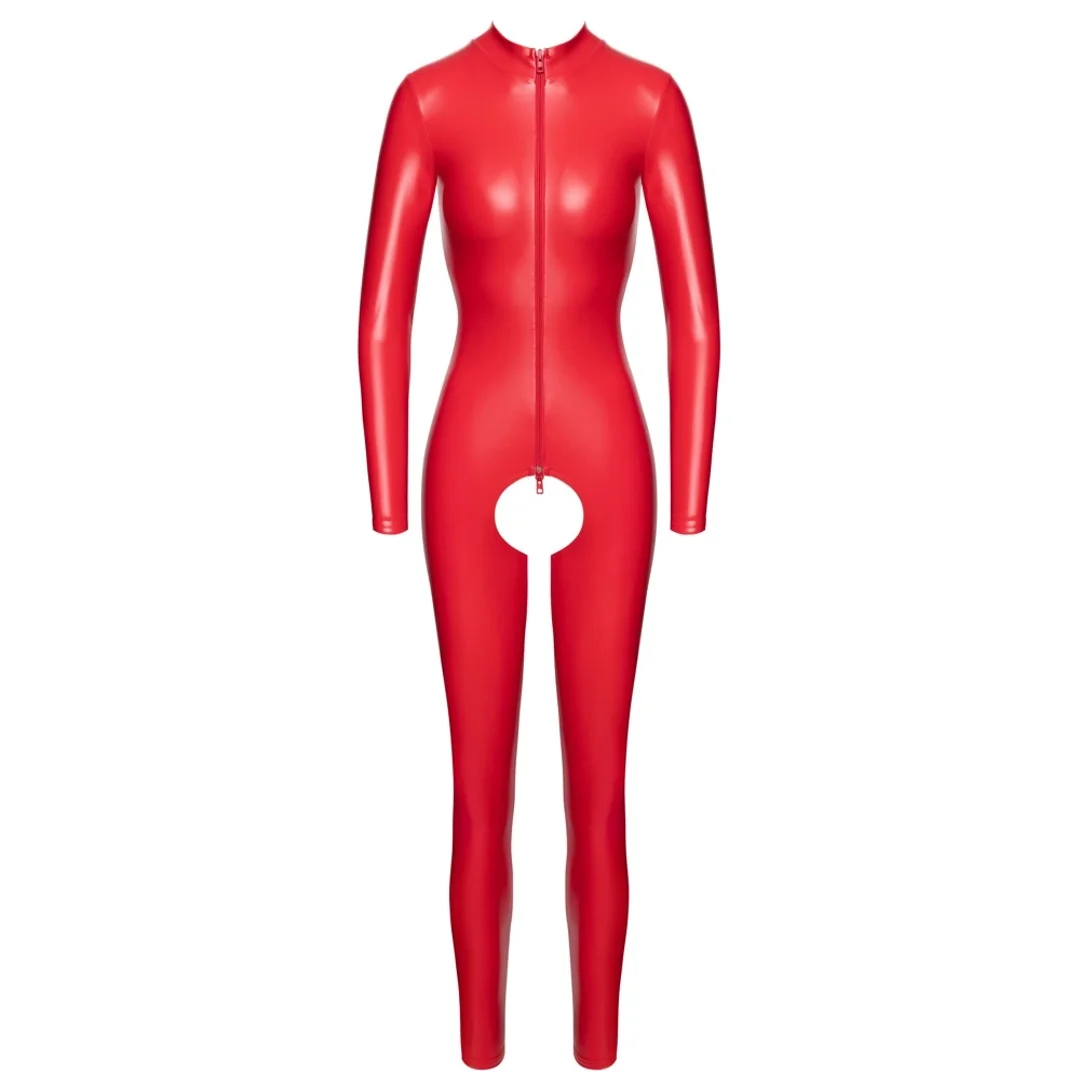 Noir Powerwetlook Jumpsuit czerwony M z długim zamkiem i stojką — zdjęcie 5