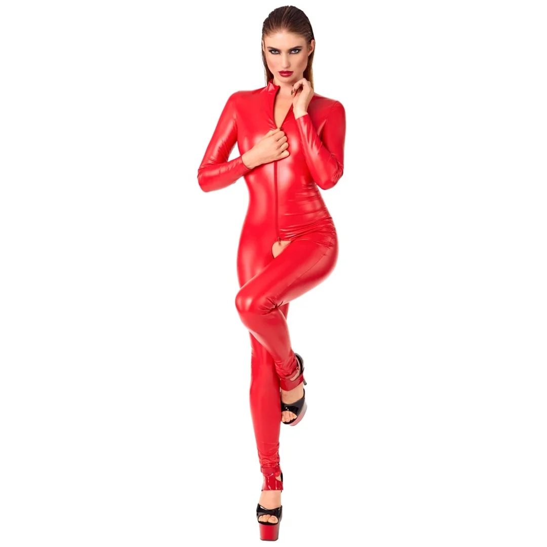 Noir Powerwetlook Jumpsuit czerwony M z długim zamkiem i stojką — zdjęcie 7