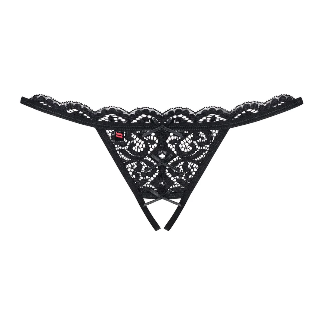 Obsessive 831 Stringi z otwartą strefą koronkowe czarne S/M — zdjęcie 2