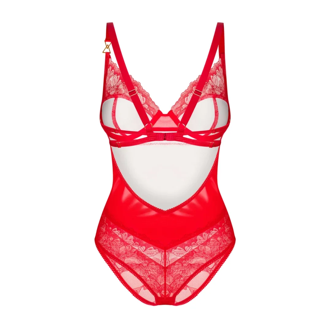 Obsessive Aliosa Body L/XL Czerwony z Koronką i Fiszbiny — zdjęcie 3
