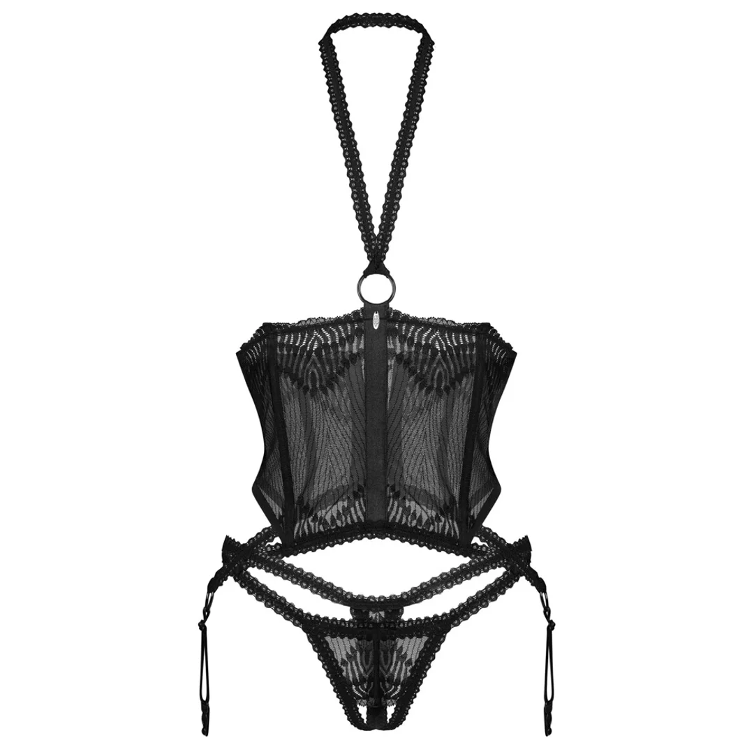 Obsessive Alliane Basque 2XL/3XL czarny komplet z otwartą konstrukcją — zdjęcie 5