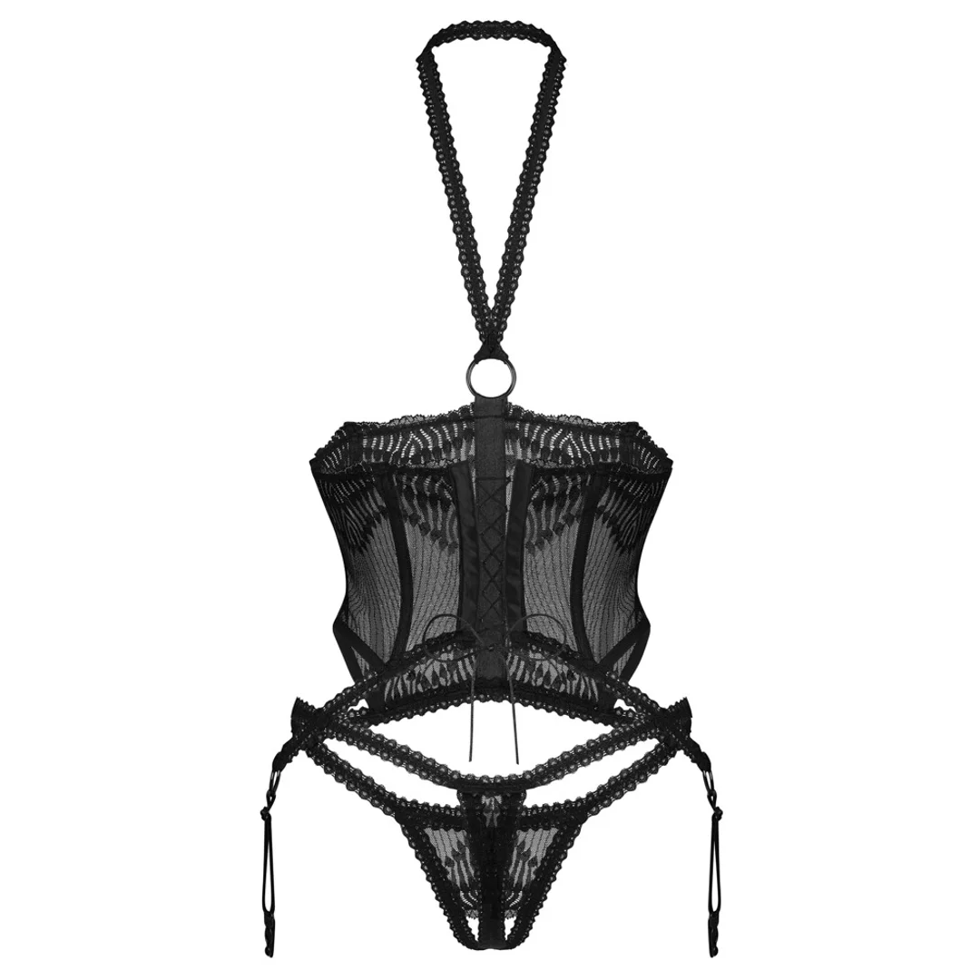 Obsessive Alliane Basque 2XL/3XL czarny komplet z otwartą konstrukcją — zdjęcie 6