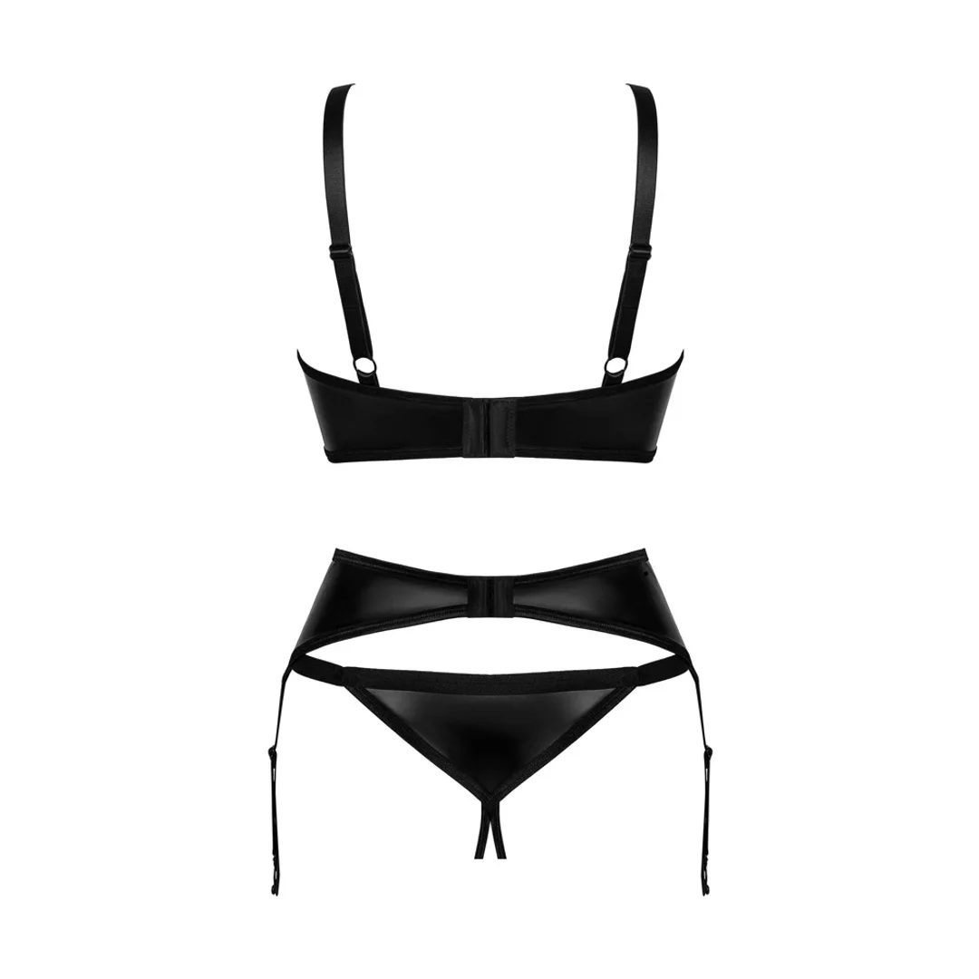 Obsessive Armares Black Komplet Bielizny Wet Look XS/S 3-częściowy — zdjęcie 4