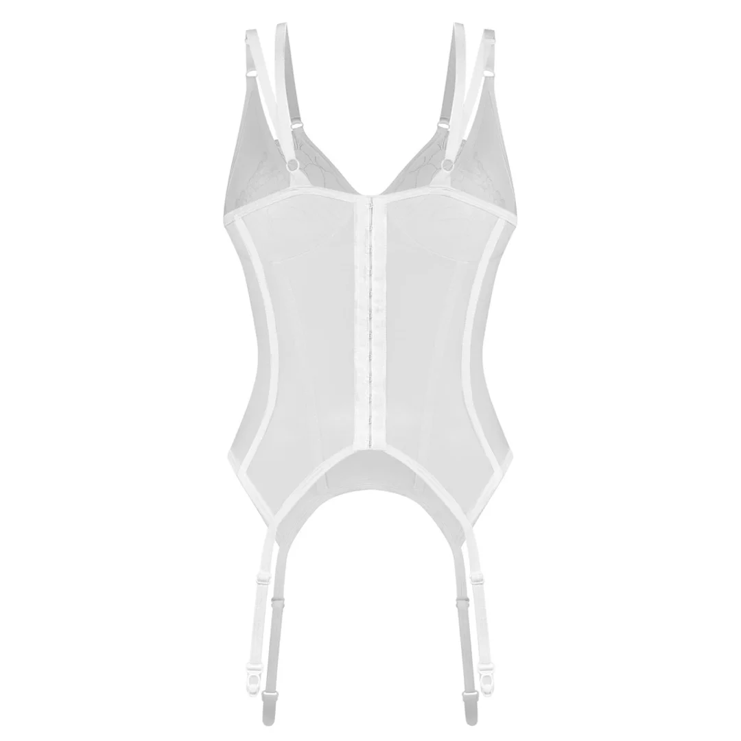 Obsessive Arrowel Basque 2XL/3XL z koronką, biała, regulowana — zdjęcie 7