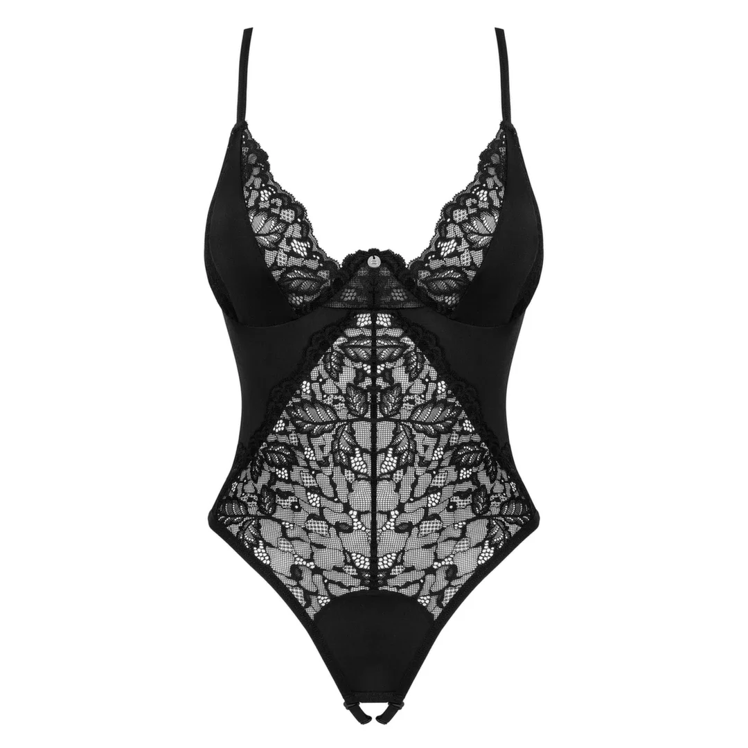 Obsessive Bellastia Body XL/2XL czarne z koronką i regulacją — zdjęcie 3
