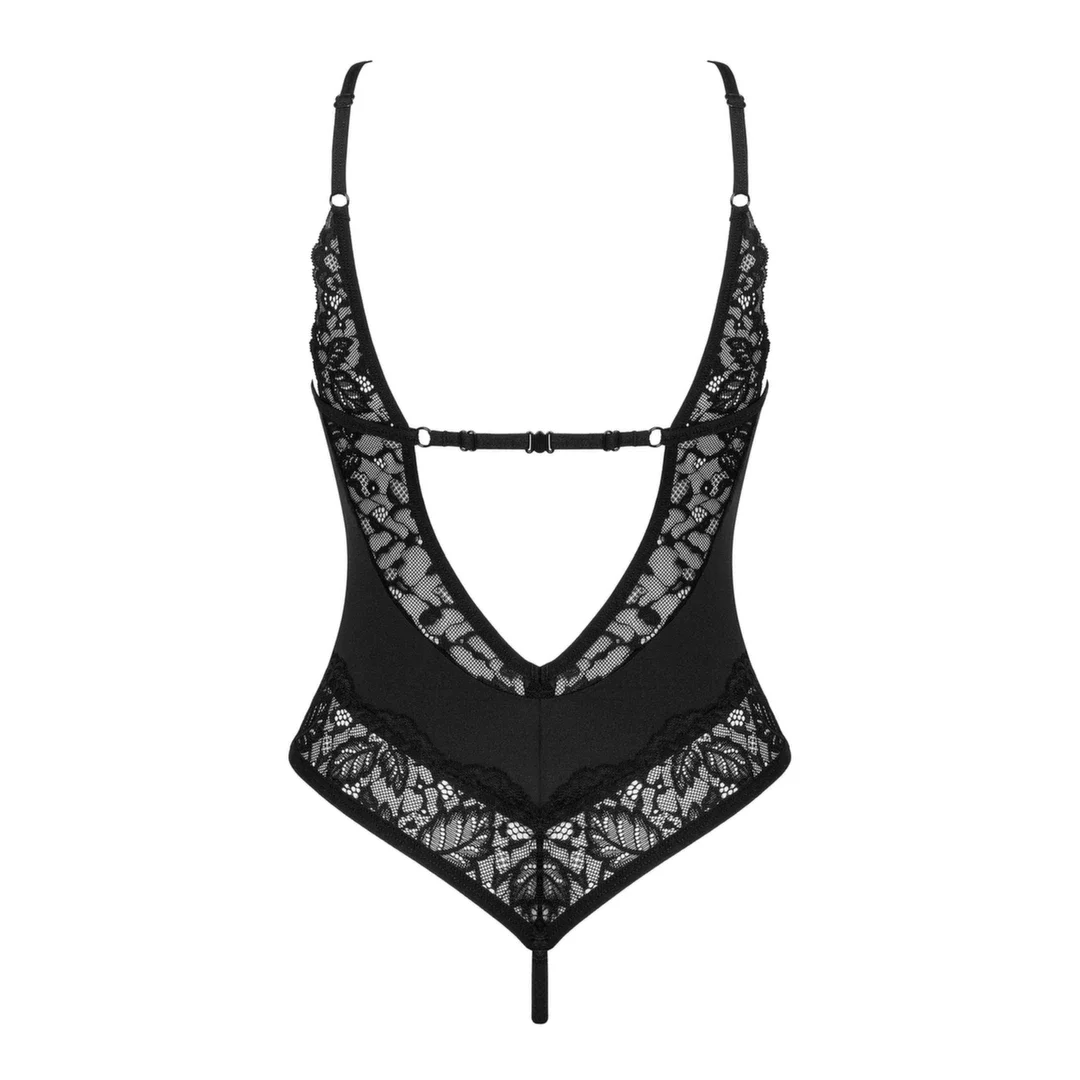 Obsessive Bellastia Body XL/2XL czarne z koronką i regulacją — zdjęcie 4