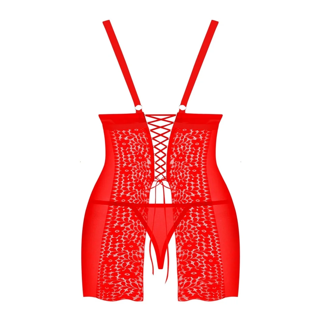Obsessive Blossmina sukienka czerwona z gorsetowym wiązaniem 4XL/5XL — zdjęcie 4