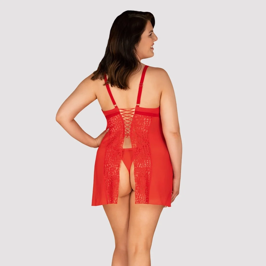 Obsessive Blossmina sukienka z gorsetowym wiązaniem czerwona 6XL/7XL — zdjęcie 2
