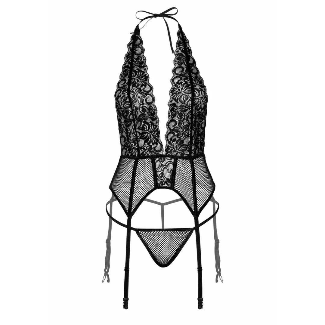 Obsessive Cami Garter and String - koronkowy komplet z pasem do pończoch — zdjęcie 6