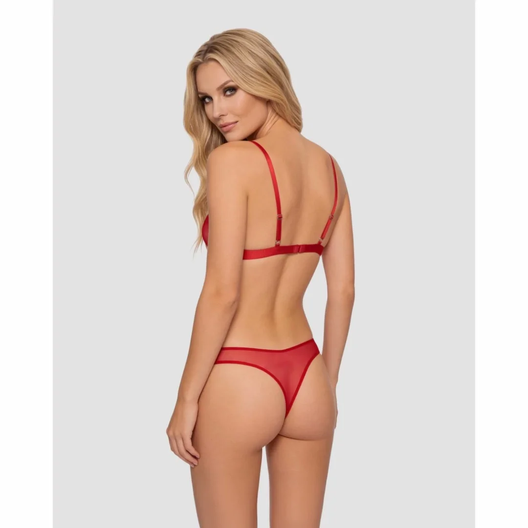 Obsessive Crimessa Lingerie Set czerwony komplet z transparentnej siateczki — zdjęcie 3