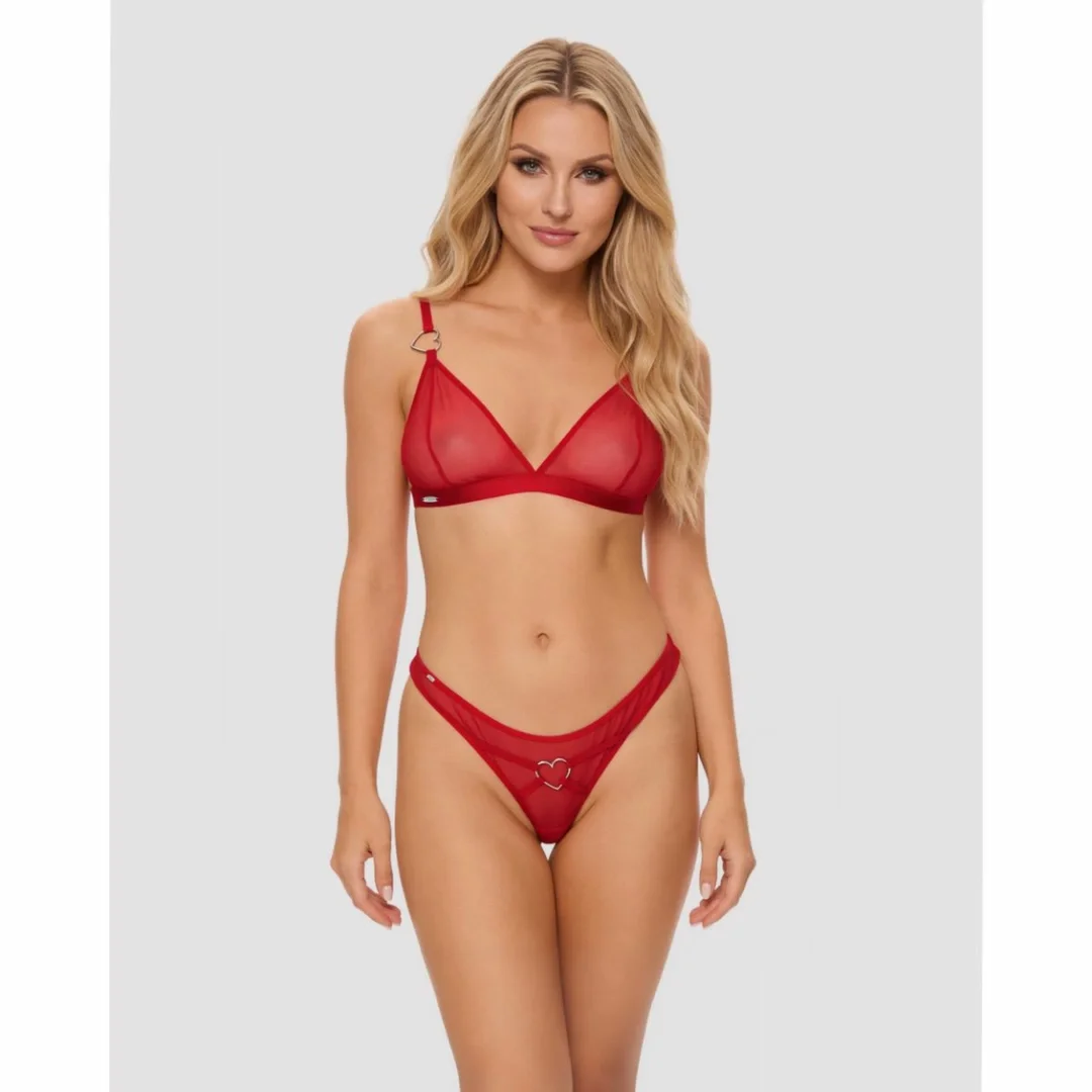 Obsessive Crimessa Lingerie Set czerwony komplet z transparentnej siateczki — zdjęcie 4
