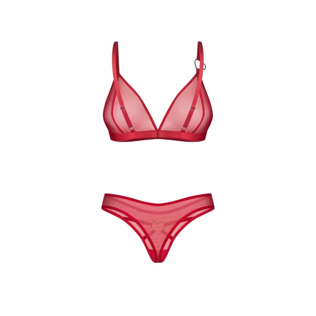 Obsessive Crimessa Lingerie Set czerwony komplet z transparentnej siateczki — zdjęcie 5
