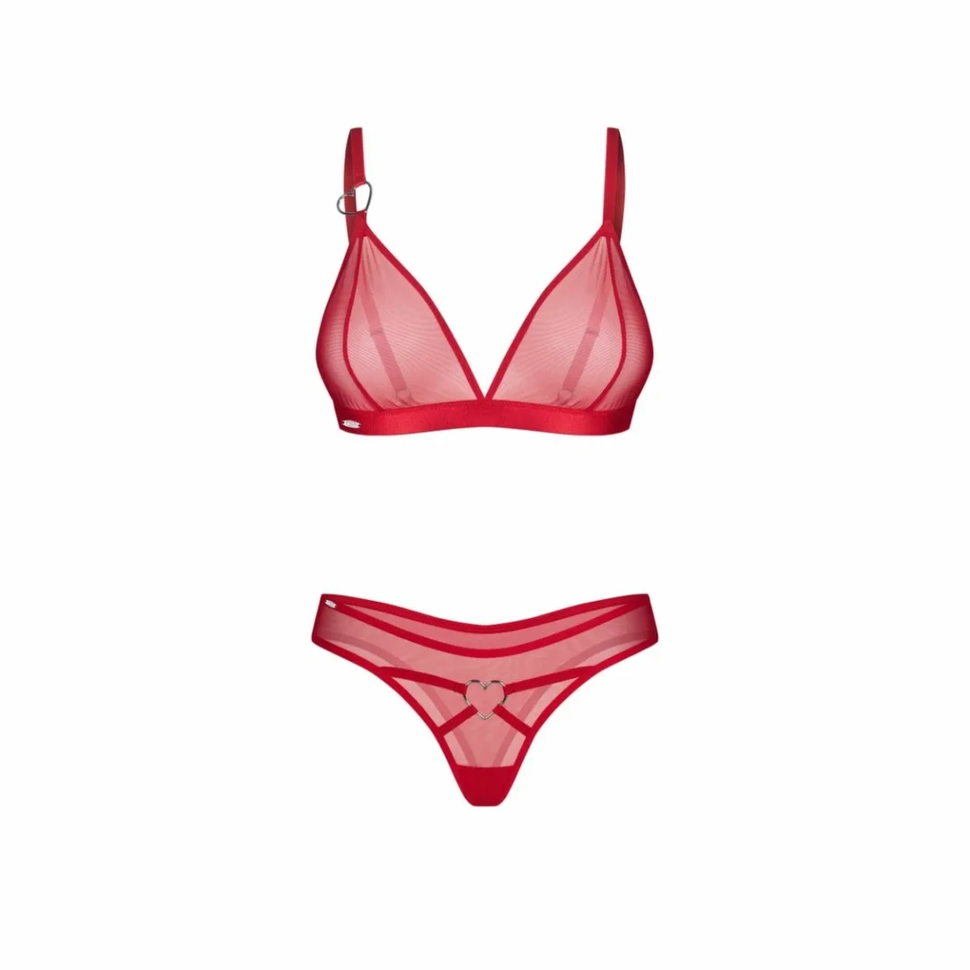 Obsessive Crimessa Lingerie Set czerwony komplet z transparentnej siateczki — zdjęcie 6