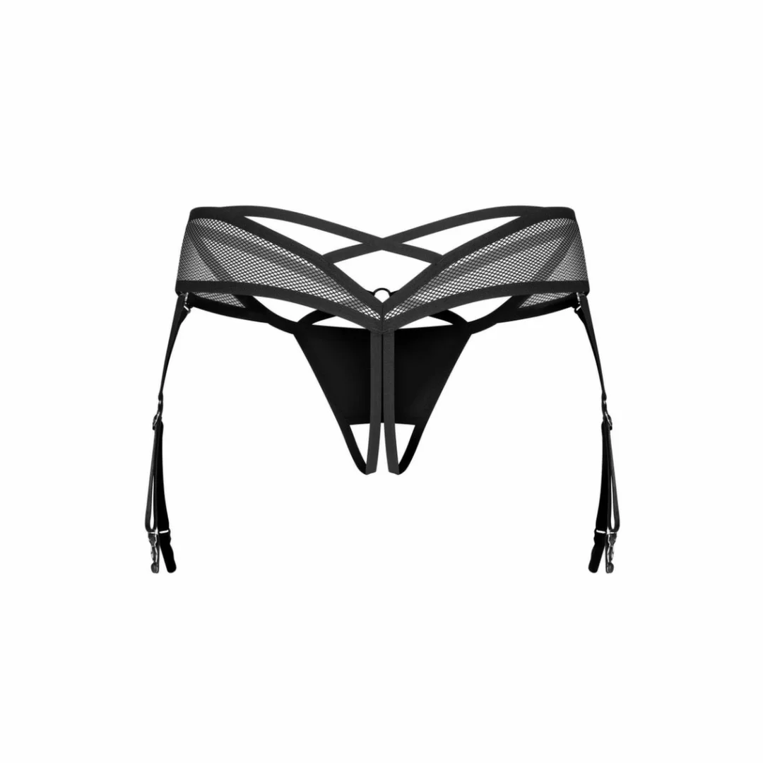 Obsessive Dominna String z Odsłonięciem i Regulowanymi Paskami Czarny 2XL/3XL — zdjęcie 2