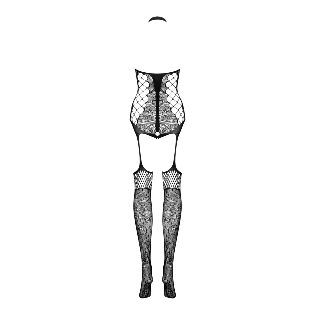 Obsessive F240 Bodystocking czarne S/M/L botaniczny wzor siateczka — zdjęcie 3